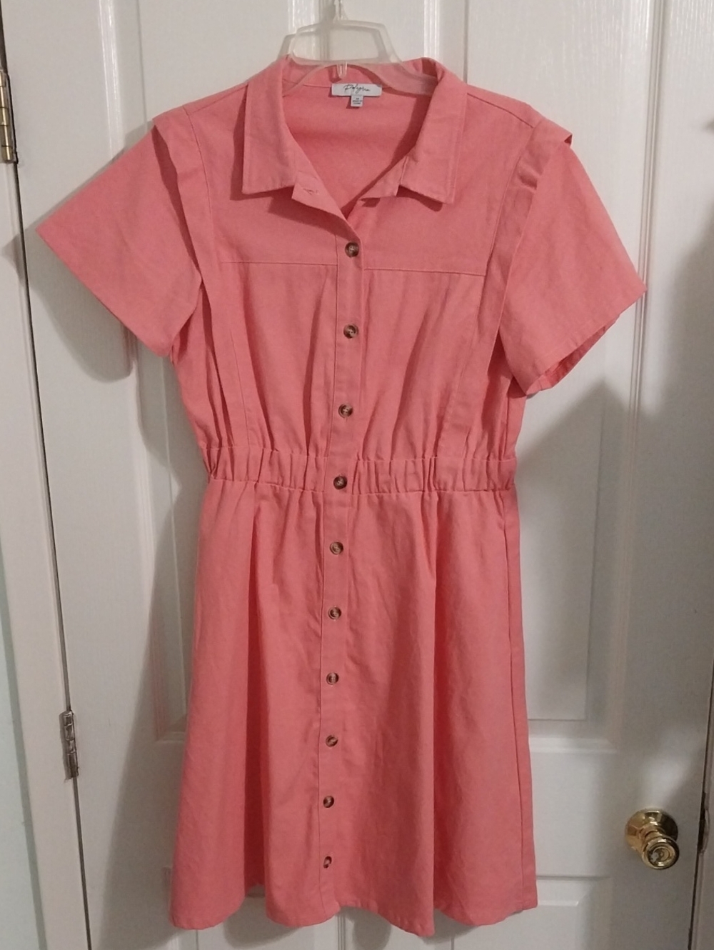 Polagram M Dress Coral Button-Front A-Line